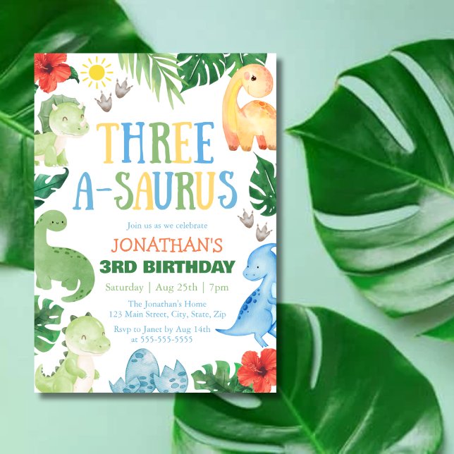 Invitation Trois A-Saurus Dino 3e Anniversaire (Créateur téléchargé)