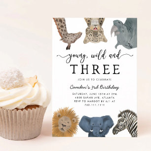 Invitation Trois Animaux de Safari Sauvages Jeune Garçon Anni