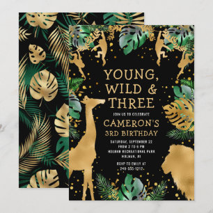 Invitation Trois ans Safari Vert Noir Jeune Sauvage