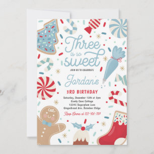Invitation Trois C'Est Si Doux Cookie Noël Fête Anniversaire