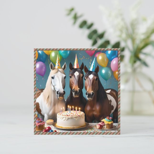 Invitation Trois Chevaux Piebald fête d'anniversaire, (Debout devant)
