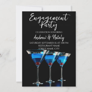 Invitation Trois cocktails bleus avec cerise sur fond noir