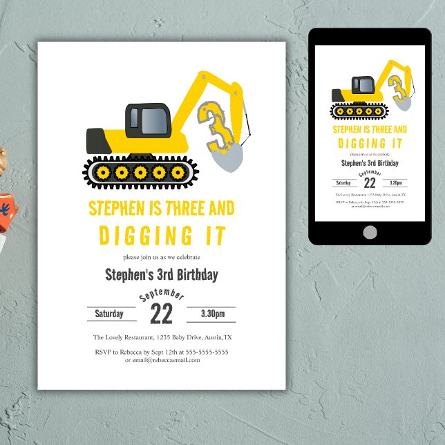 Invitation Trois & Digging it Construction 3e Anniversaire (Créateur téléchargé)