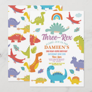 Invitation Trois dinosaures Rex Garçons Mignons Fête 