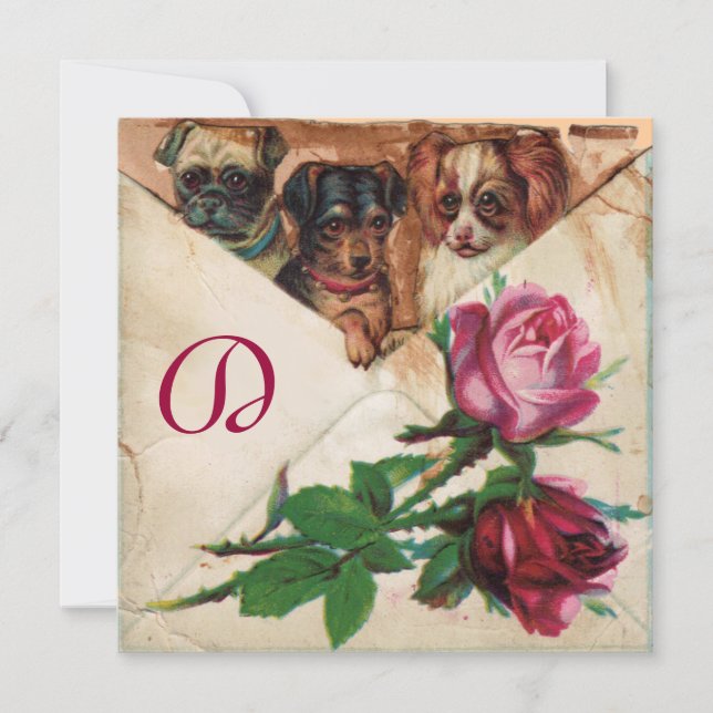 INVITATION TROIS DOGGIES AVEC ROSES (Devant)