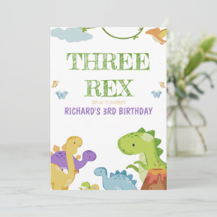 Invitation Trois enfants Rex illustration 3e fête d'anniversa