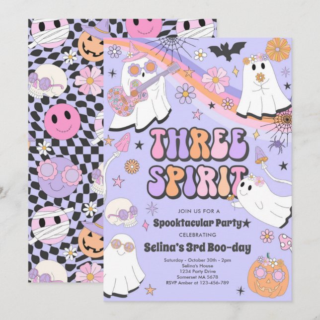 Invitation Trois Esprit Halloween Super Fantôme 3e anniversai (Devant / Derrière)