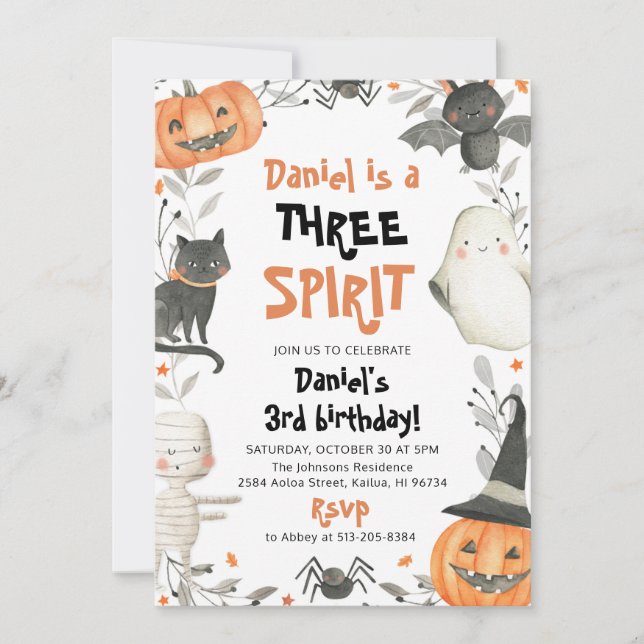Invitation Trois Esprit mignon Halloween 3e anniversaire Invi (Devant)