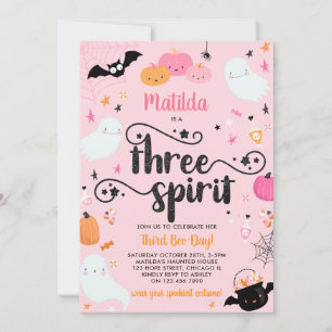 Invitation Trois Esprit rose Halloween 3e fête d'anniversaire