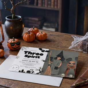 Invitation Trois esprits Halloween fête d'anniversaire 3 ans