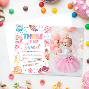 Invitation Trois est sucré bonbon de beigne 3e anniversaire P