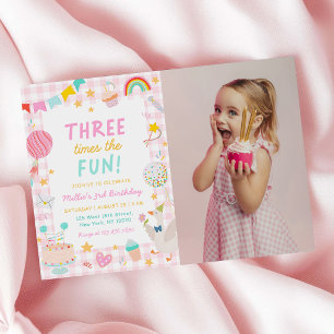 Invitation Trois fois plus d'amusement Photo d'anniversaire c