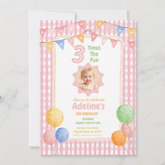 Invitation Trois fois plus de plaisir Photo d'anniversaire ro