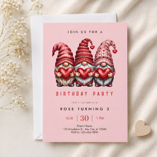 Invitation Trois Gnomes Roses 3ème Anniversaire