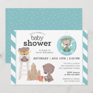 Invitation Trois ours sur le Baby shower de Beach Boy