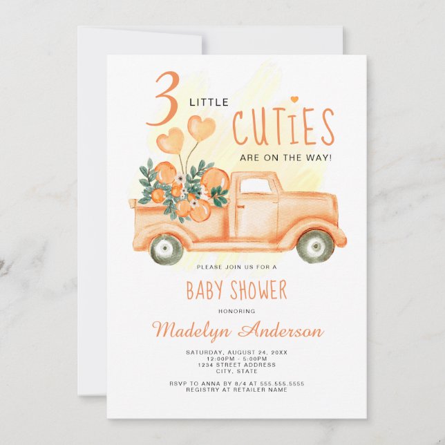 Invitation Trois Petites Cutes Triplets Baby shower (Devant)