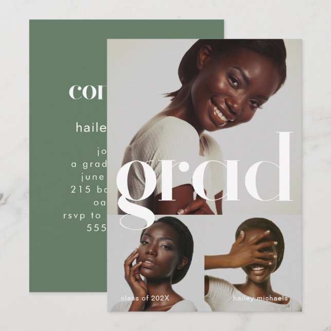 Invitation Trois Photo Collage Sage Graduation Party (Devant / Derrière)
