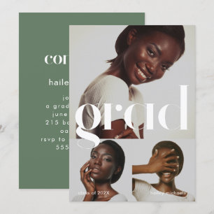 Invitation Trois Photo Collage Sage Graduation Party