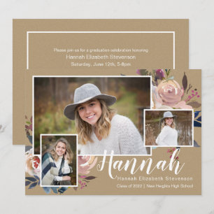 Invitation Trois Photo Floral Rustic Graduation Party