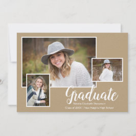 Invitation Trois photo Kraft Typographie Parti de graduation