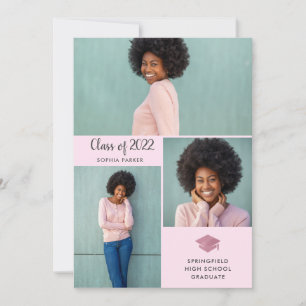 Invitation Trois photos   Graduation simple et moderne 2022