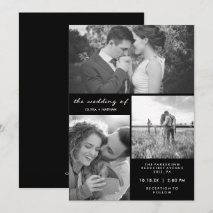 Invitation Trois photos  Mariage noir et blanc