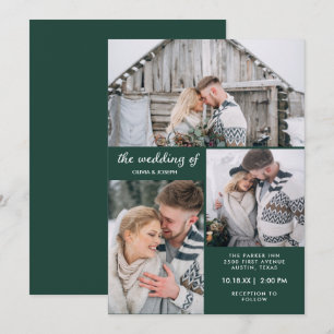 Invitation Trois photos sur Emerald Green  Mariage