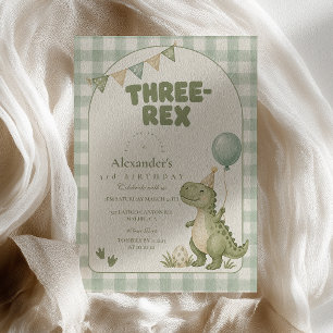 Invitation Trois Rex Anniversaire Gingham Vert Sauge