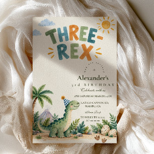 Invitation Trois Rex Anniversaire Mignon Dinosaure Aquarelle