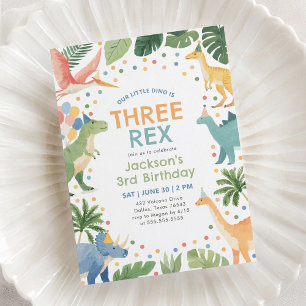 Invitation Trois Rex Dinosaur 3e anniversaire