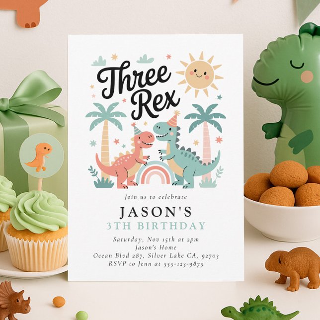 Invitation Trois Rex Dinosaur 3e fête d'anniversaire (Créateur téléchargé)