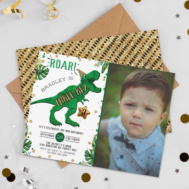 Invitation Trois Rex Dinosaur 3ème anniversaire Photo (Créateur téléchargé)