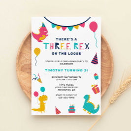 Invitation Trois Rex Dinosaur Anniversaire Colorful Party Boy