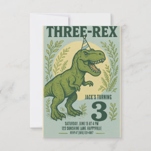 Invitation Trois Rex Dinosaur Vert Anniversaire