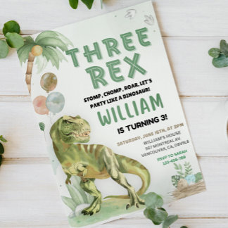 Invitation Trois Rex dinosaure électronique Dino 3e Anniversa