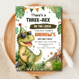 Invitation Trois Rex Dinosaure Fête d'anniversaire 3 ans T Re