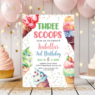 Invitation Trois Scoops Girls Ice Cream 3ème anniversaire