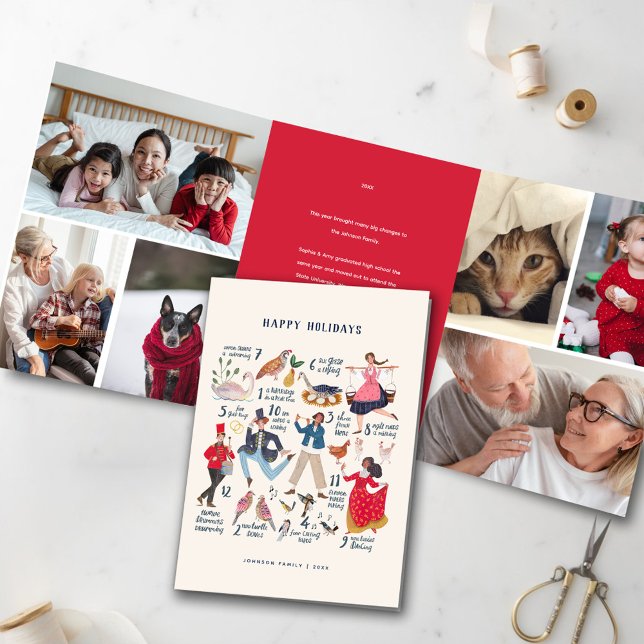 Invitation Trois Volets 12 jours Noël Classique Rouge Vacances photo (12 Days of Christmas Traditional Classic Photo Greeting Card)