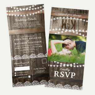 Invitation Trois Volets 3 en 1 Rustic Baby's Breath Mariage