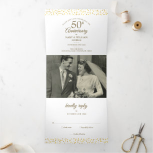 Invitation Trois Volets 50e anniversaire Heart Confetti Mariage Photo