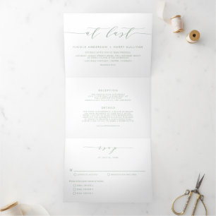Invitation Trois Volets À Dernier Sage Green Minimalist Script Mariage