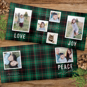 Invitation Trois Volets AIMER LA PAIX JOY Green Tartan Carte photo de vaca