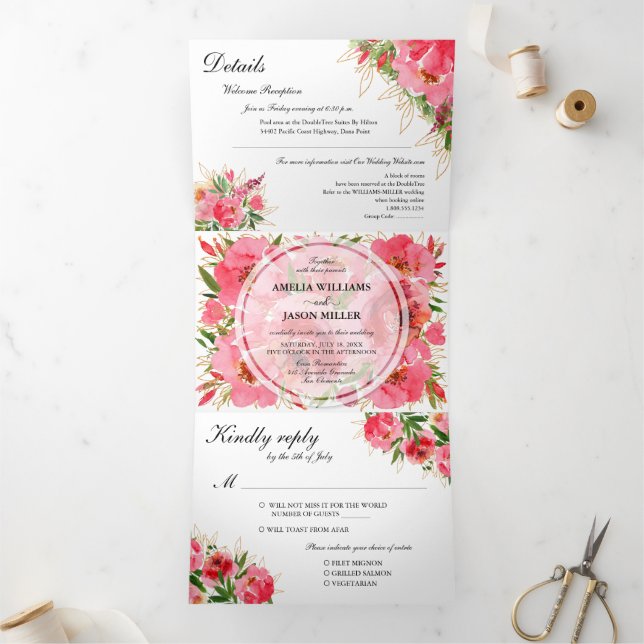 Invitation Trois Volets Aquarelle Floral Mariage (Intérieur)