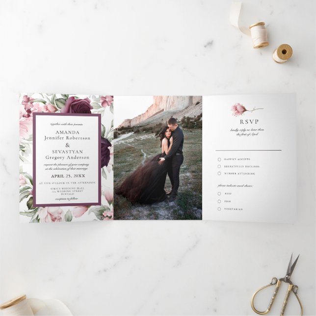 Invitation Trois Volets Aquarelle romantique | Mariage Boho (Intérieur)