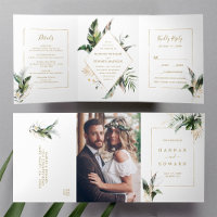 Aquarelle Tropicale Mariage de cadre Or Foliage