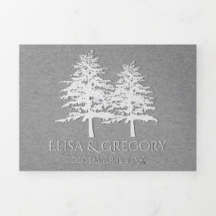Invitation Trois Volets Arbres boisés gris papier kraft mariage d'hiver