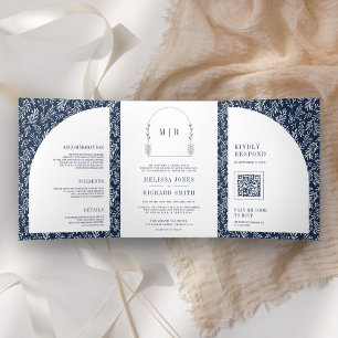 Invitation Trois Volets Arche de la ligne minimale Arche Mariage bleu mari