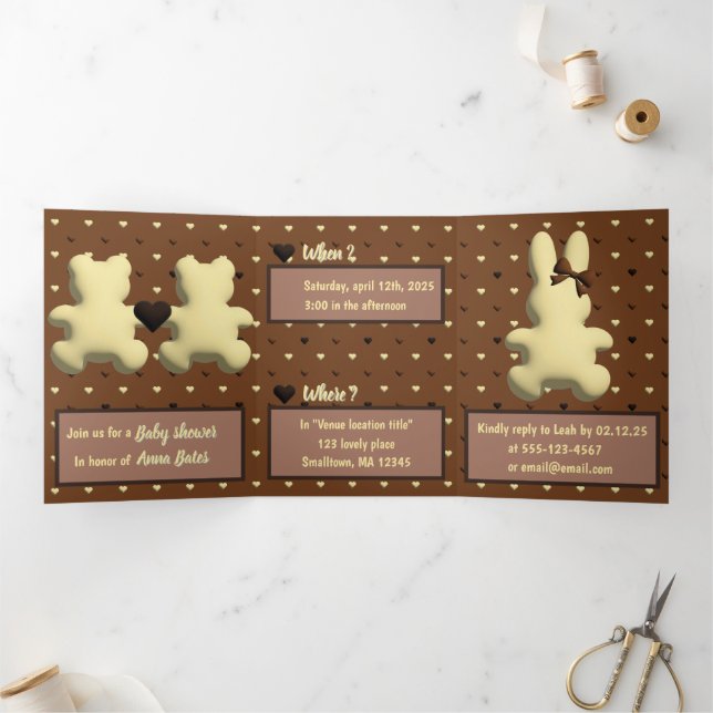 Invitation Trois Volets baby shower "Sweet Heart Landing" (Intérieur)