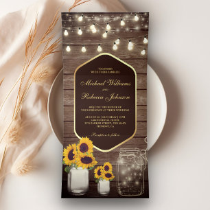 Invitation Trois Volets Barne Wood Sunflower Mason Jar String Mariage lége