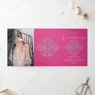 Invitation Trois Volets Belle Parties scintillant Quinceanera